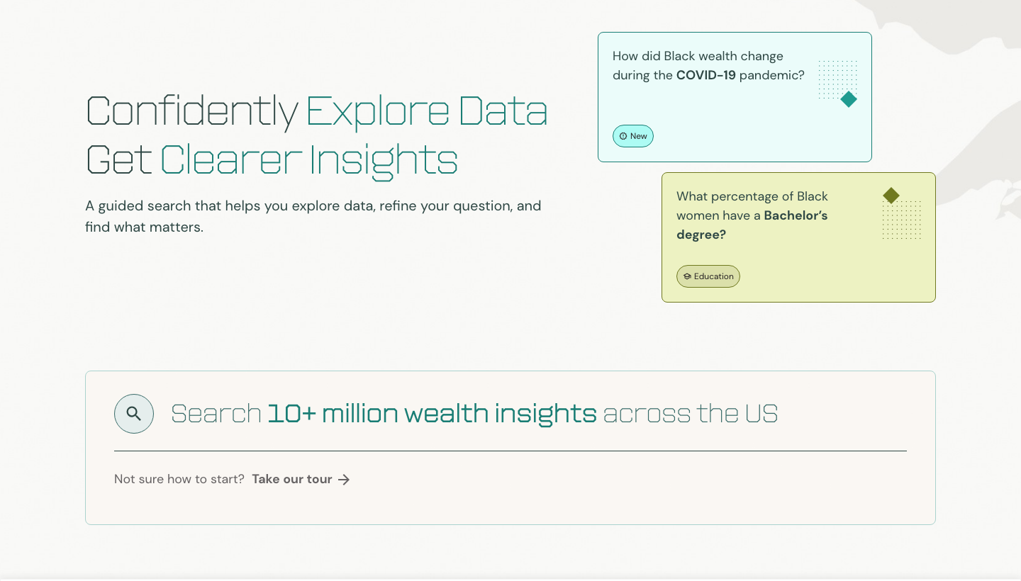 BWDC Explore Data — guided search across 10+ million wealth insights